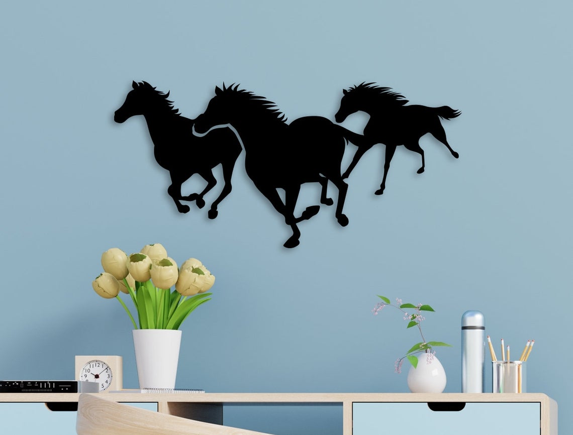 Laser Cut Running Horses Wall Art Free Vector