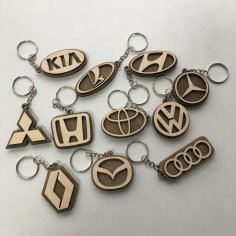 Laser Cut Car Logo Keychains Wooden Car Key Rings Free Vector