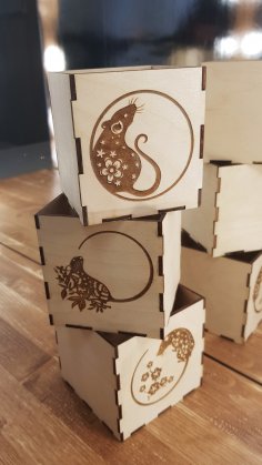 Laser Cut Engraved New Year Decorative Wooden Boxes Free Vector