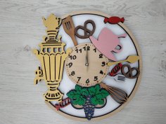 Laser Cut Samovar Wooden Wall Clock Free Vector