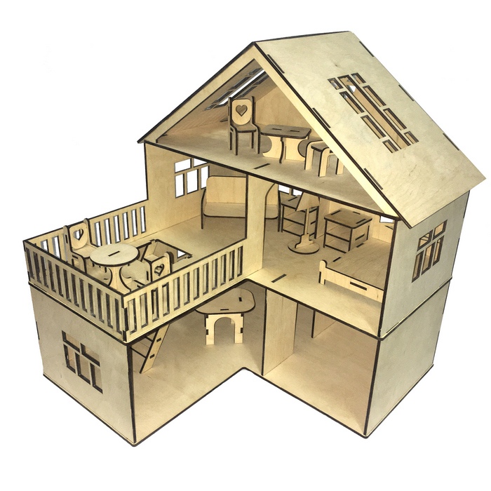 Laser Cut Dollhouse Open Sided Multi-story 40x60cm Plywood 3.5mm Free Vector