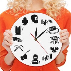 Laser Cut Welding Wall Clock Welder Silhouette Modern Wall Clock Free Vector