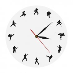 Laser Cut Karate Wall Clock Martial Arts Fighting Sports Kung Fu Wall Decor Free Vector