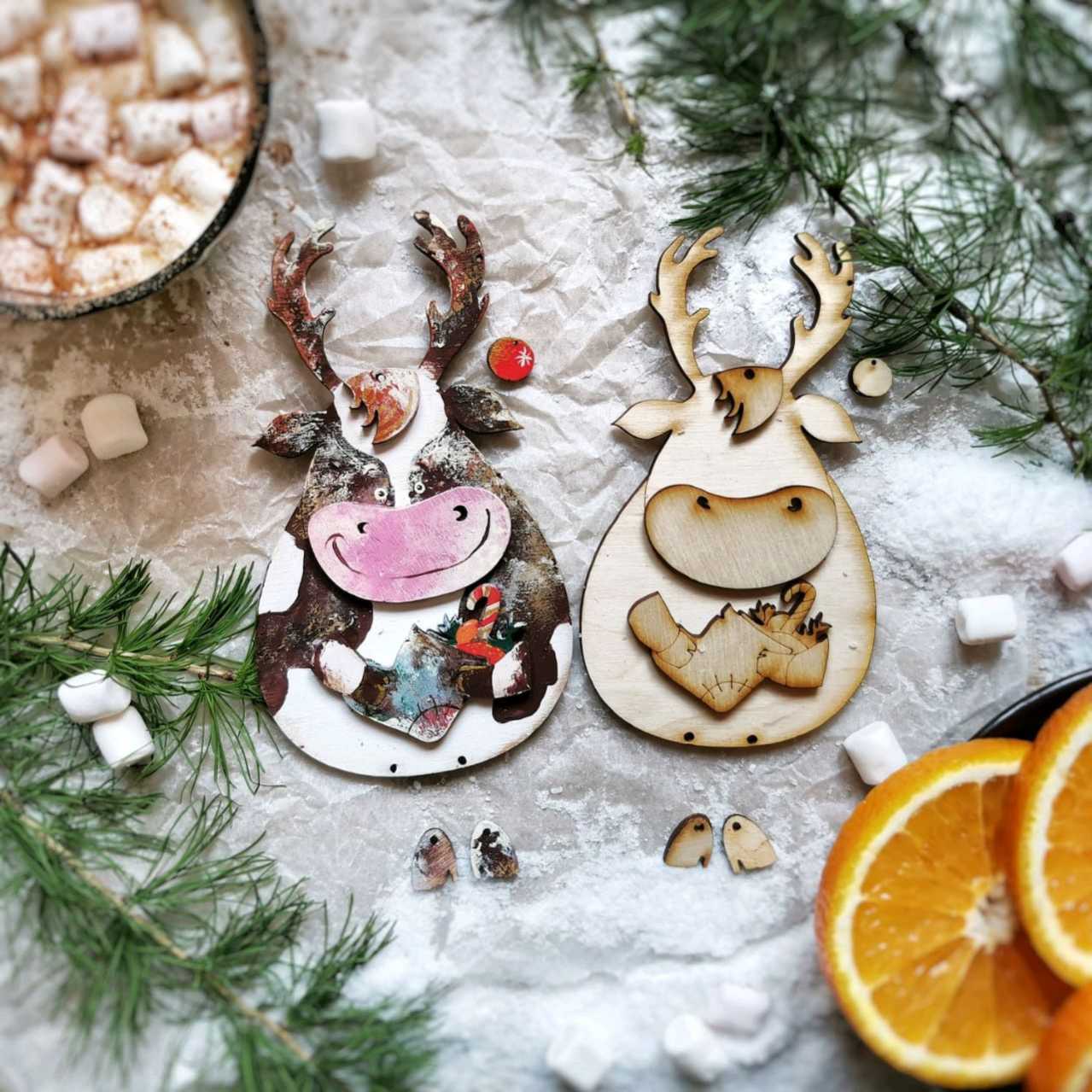 Laser Cut Deer Christmas Decoration Free Vector