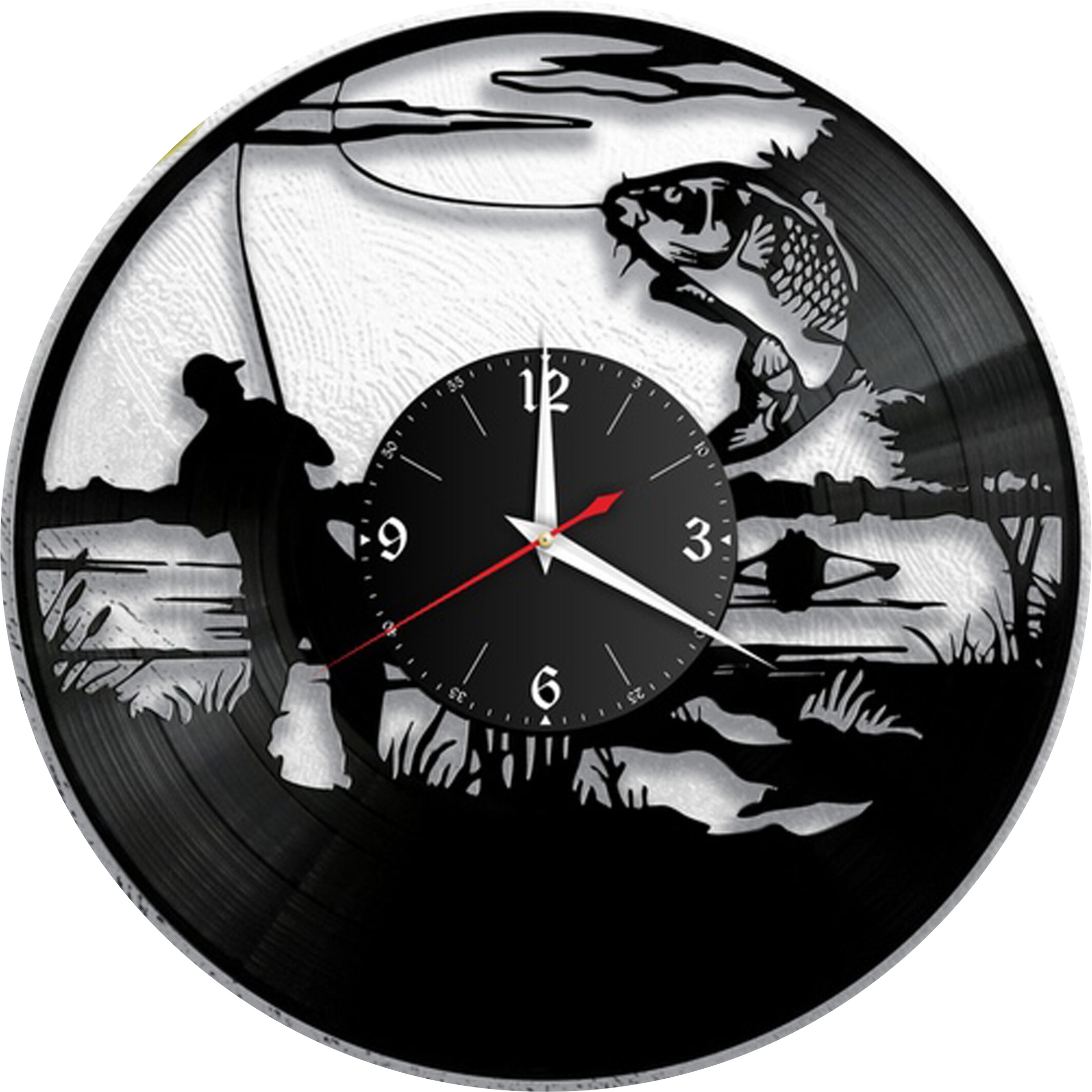 Laser Cut Fishing Vinyl Wall Clock Fisherman Men Dad Father Gift DXF File