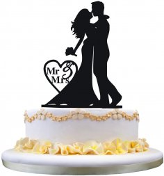Laser Cut Bride And Groom Cake Topper For Wedding Free Vector