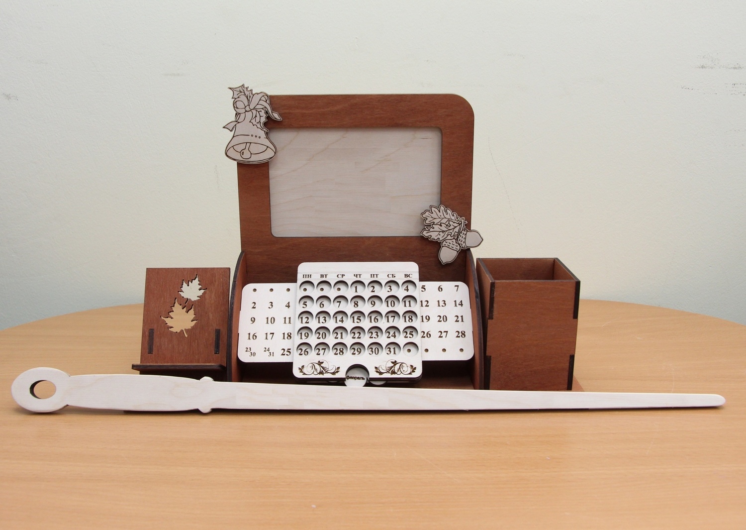 Laser Cut Perpetual Calendar Desk Organizer With Photo Frame Phone Holder Free Vector